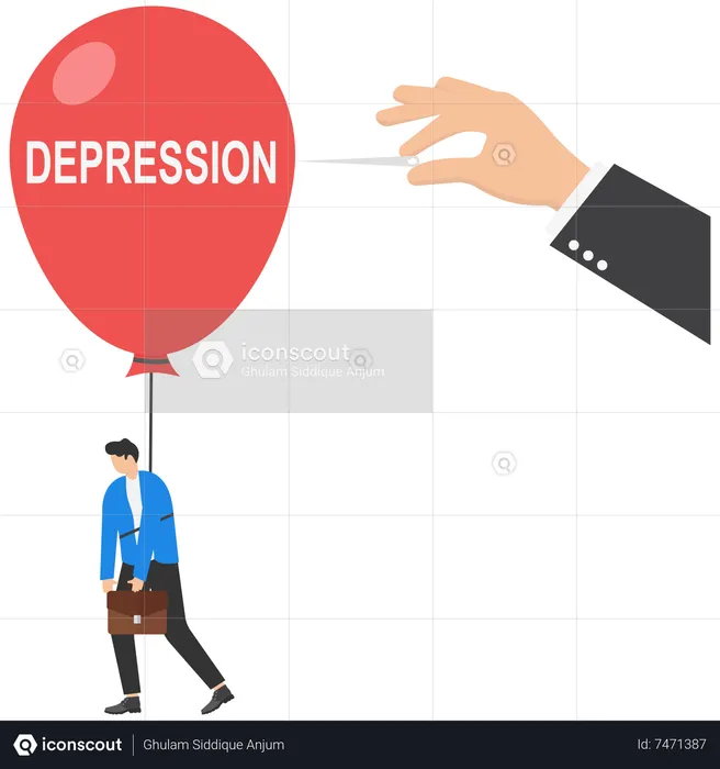 Hand pushing the needle to pop depression balloon  Illustration