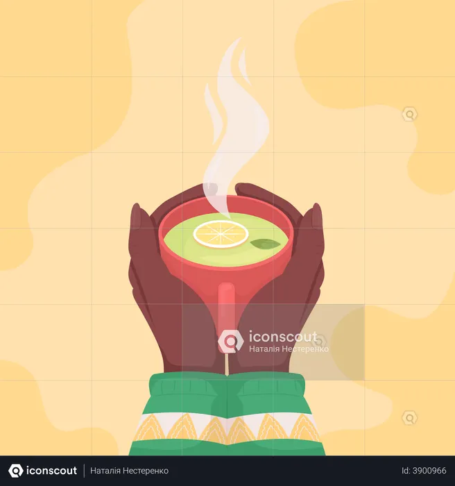 Hand serving lemon tea  Illustration