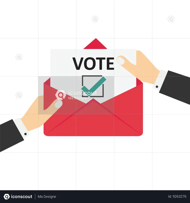 Hand showing red envelope with vote.  Illustration