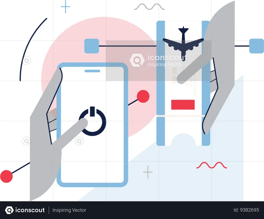 Hand turn off mobile for flight  Illustration