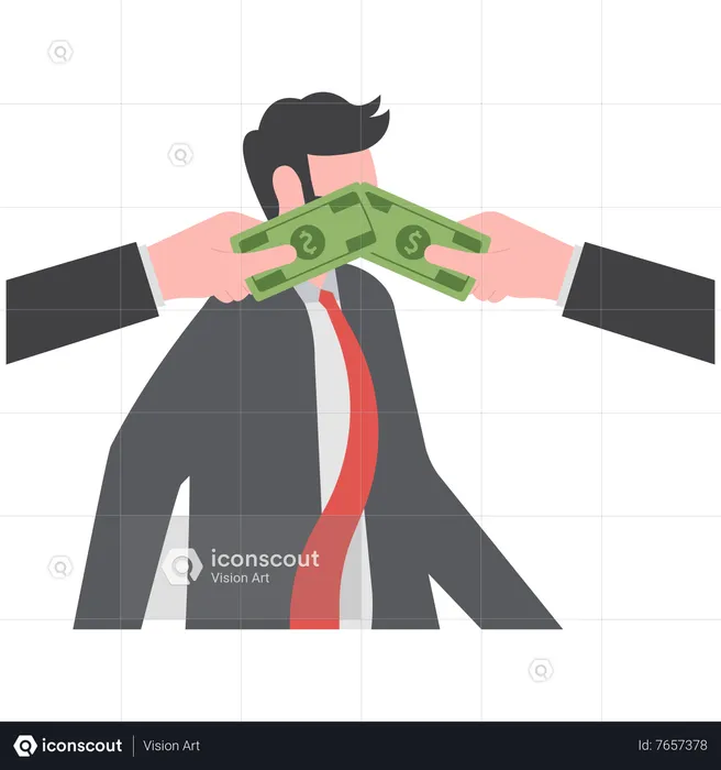 Hand with dollar bill covering businessman mouth  Illustration