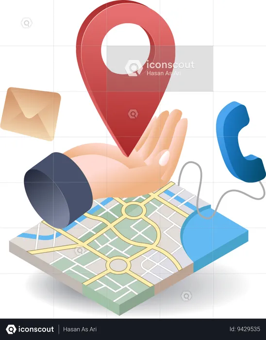 Hand with map location pin  Illustration