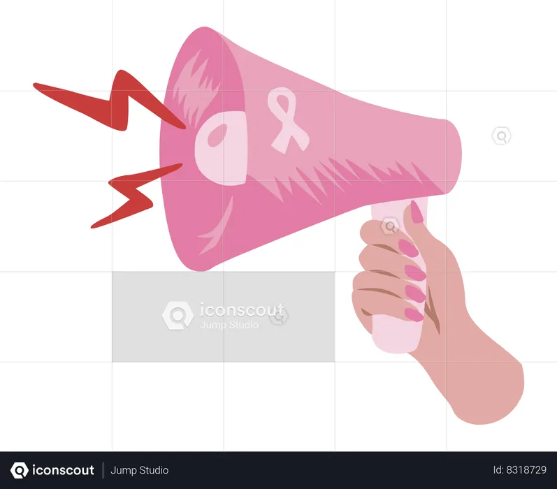 Hand with megaphone for breast cancer awareness  Illustration