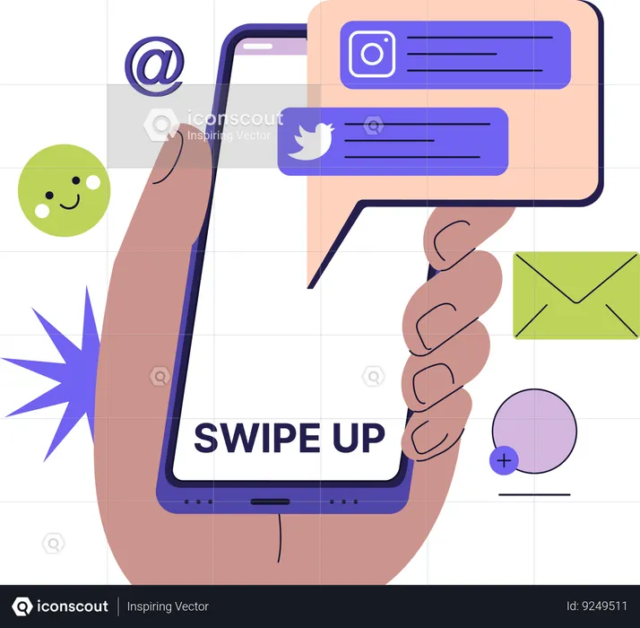 Hand with phone using social media  Illustration