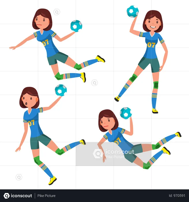 Handball Player Female Vector  Illustration