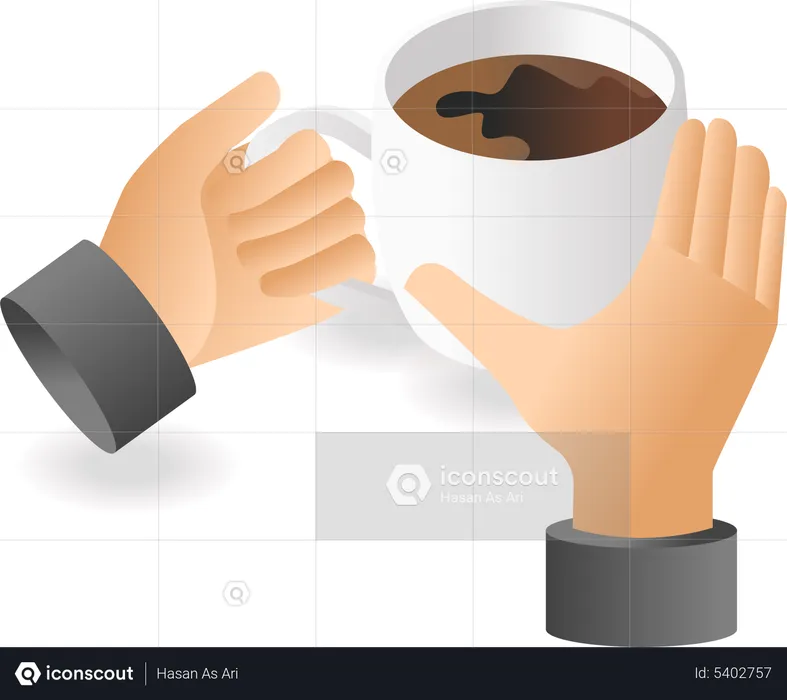 Hände halten eine Tasse warmen Kaffee  Illustration