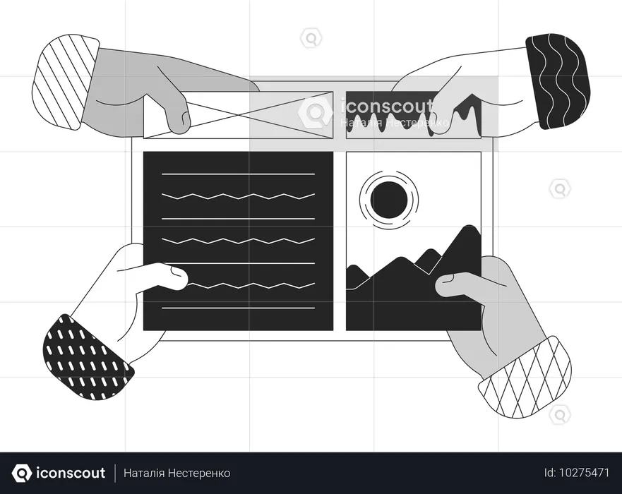 Hände, die Elemente auf eine Webseite anwenden  Illustration