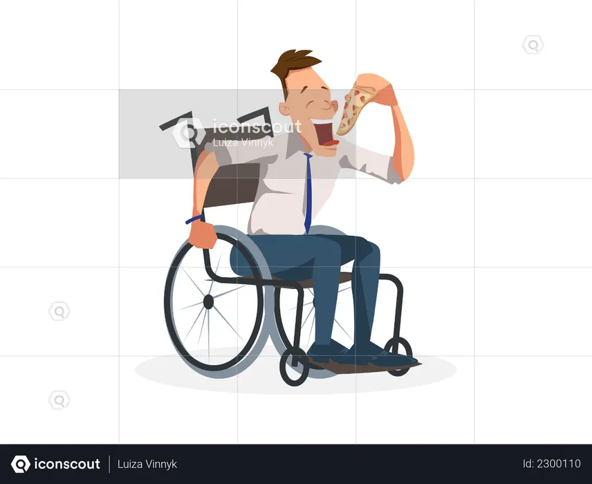 Handicap employee eating pizza  Illustration