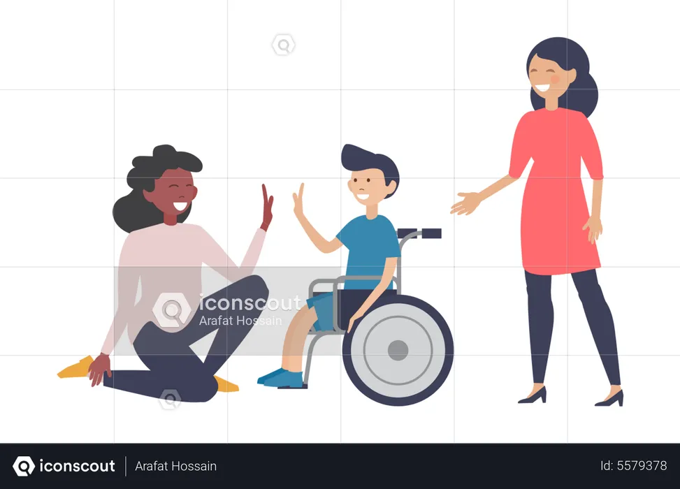 Handicapped boy celebrating recovery  Illustration