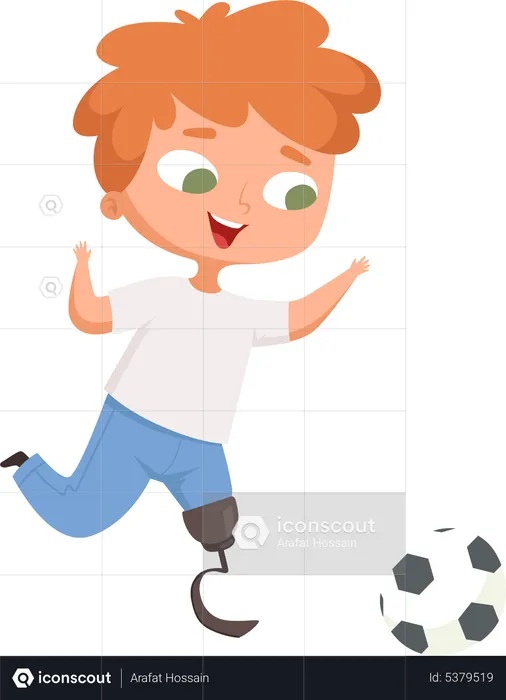 Handicapped boy playing football  Illustration