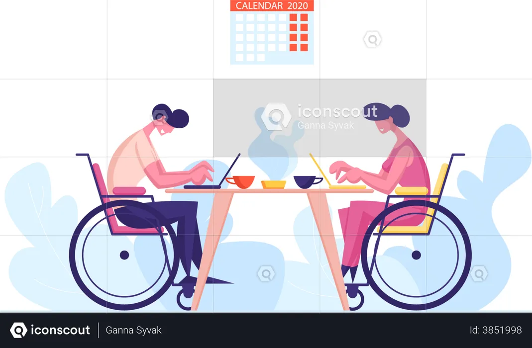 Handicapped Employees working in office  Illustration