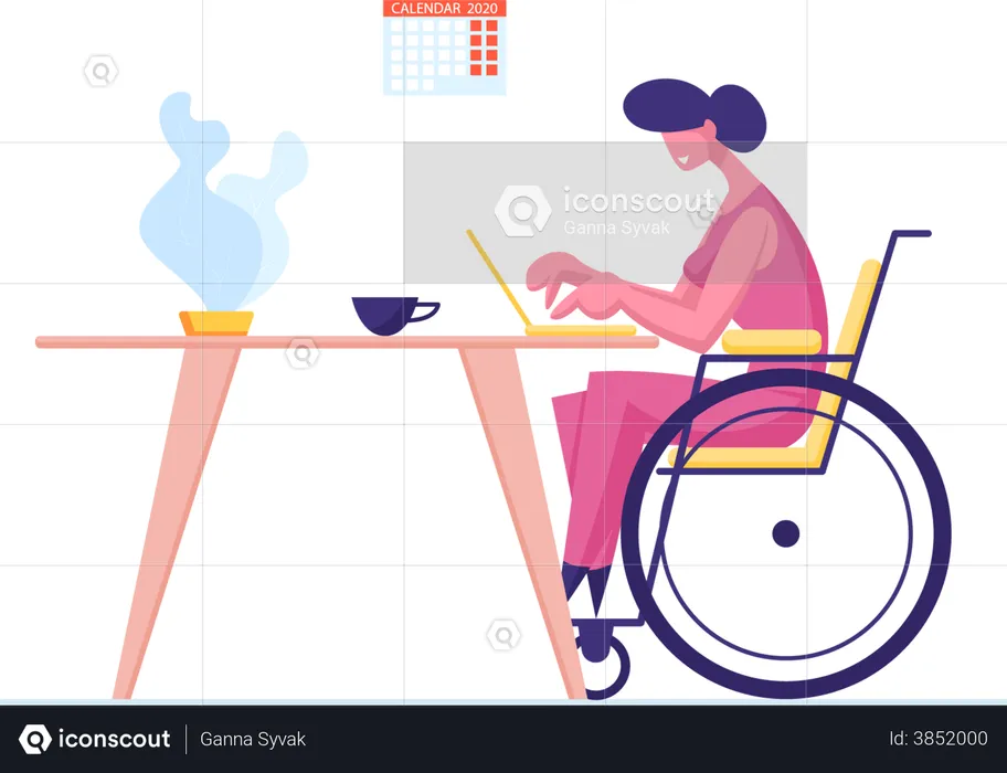 Handicapped Female Freelancer working on laptop  Illustration