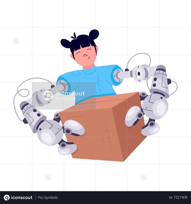 Handicapped Girl with robotic arm  Illustration