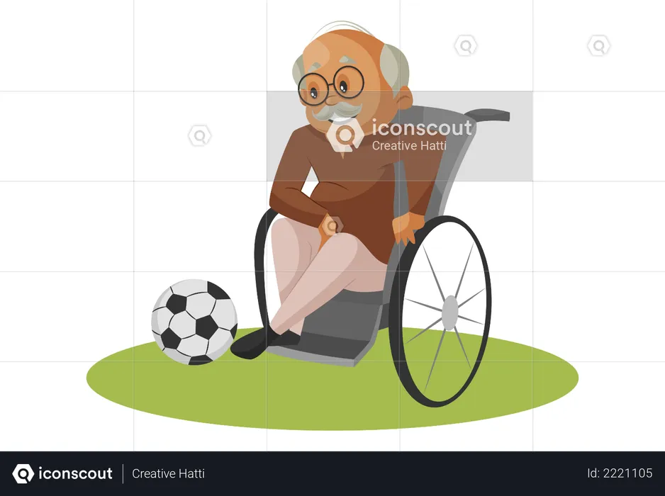 Handicapped Grandfather kicking football  Illustration