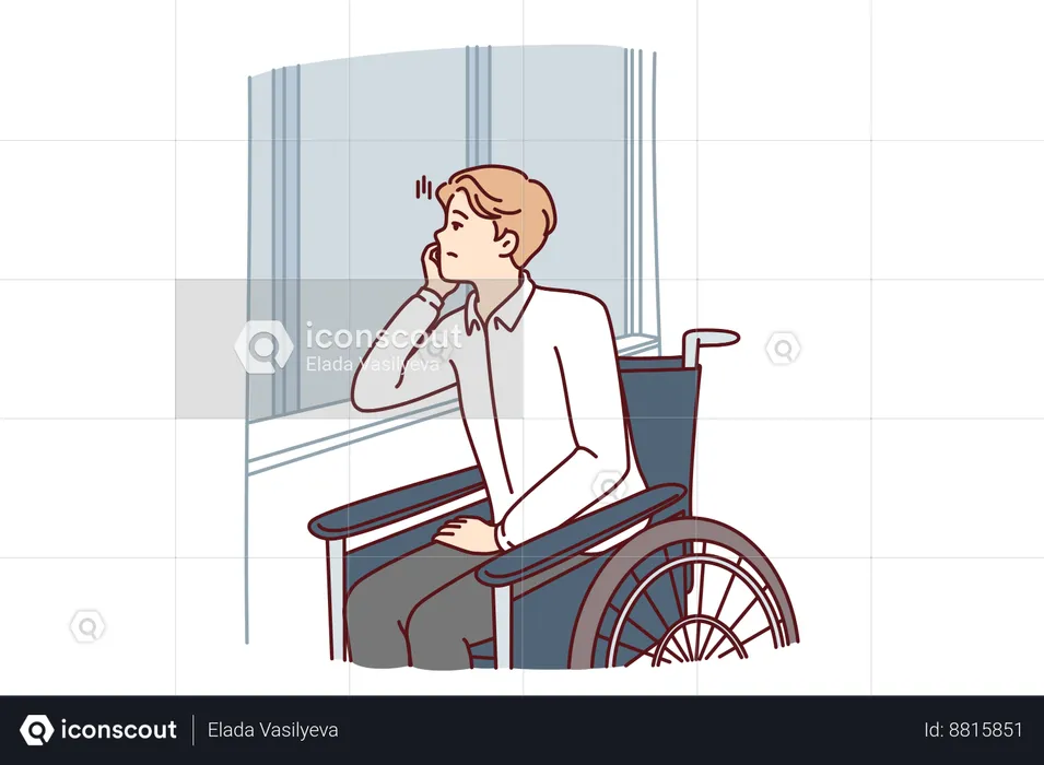 Handicapped man feels lonely  Illustration
