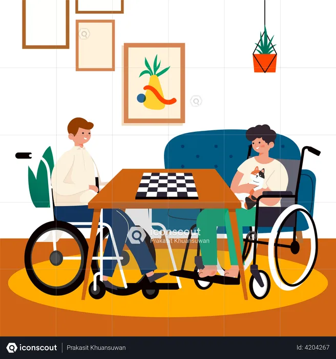 Handicapped man playing chess  Illustration