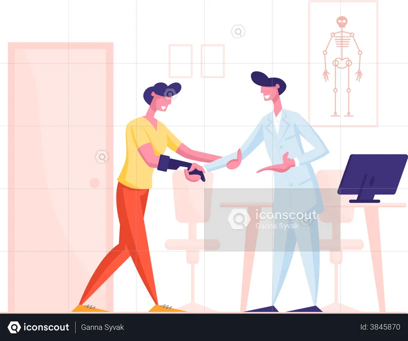 Handicapped Man Visiting Doctor for Rehabilitation and Treatment  Illustration