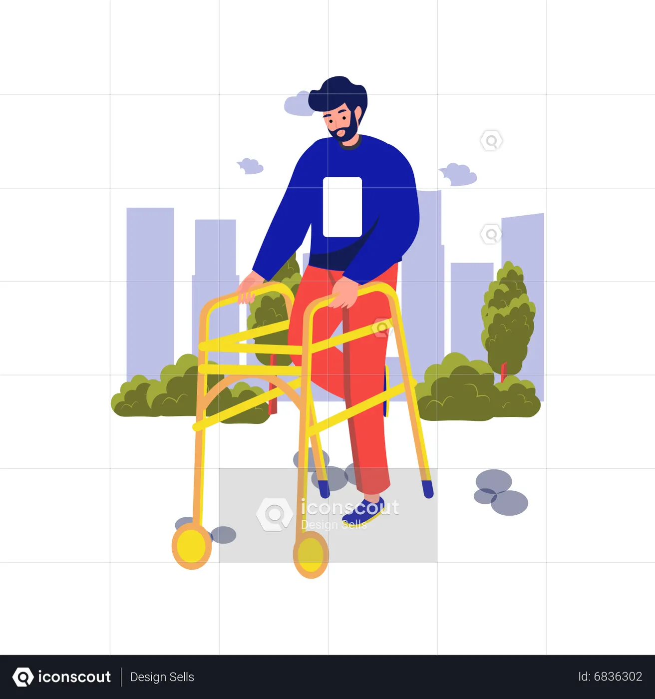 Best Handicapped man walking Illustration download in PNG & Vector format