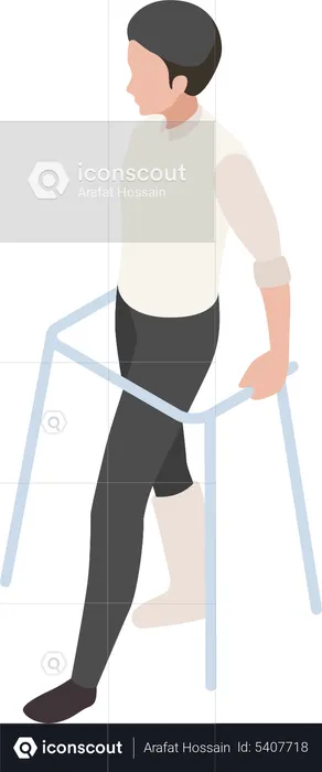 Handicapped man walking with help of crutches  Illustration