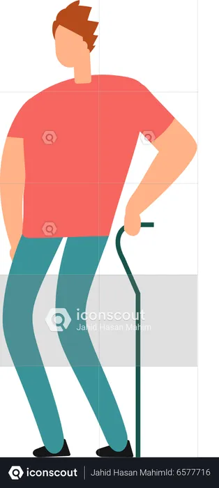 Handicapped man with support stick  Illustration