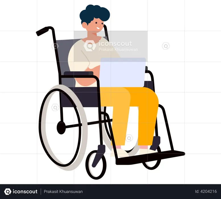Handicapped man working on laptop  Illustration
