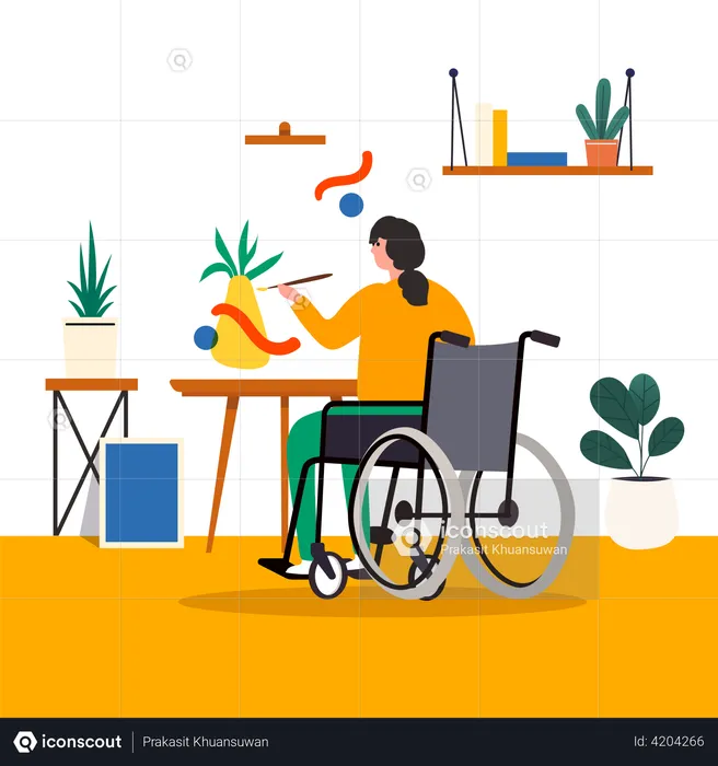 Handicapped woman doing painting  Illustration