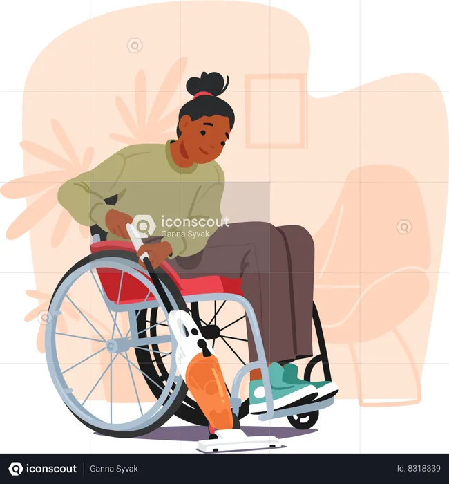 Handicapped Woman Doing Vacuums The Floor  Illustration