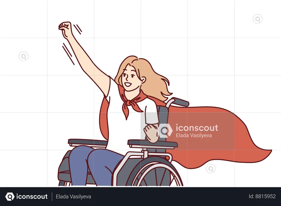 Handicapped woman is sitting on wheelchair  Illustration