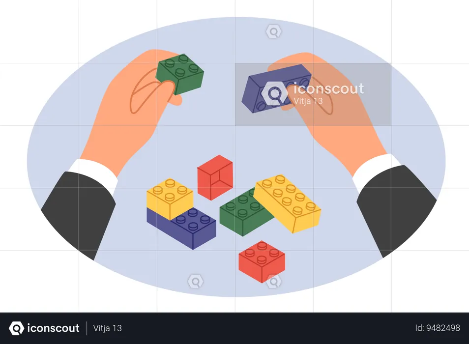 Hands businessman with toy bricks as metaphor for reorganization and restructuring company  Illustration