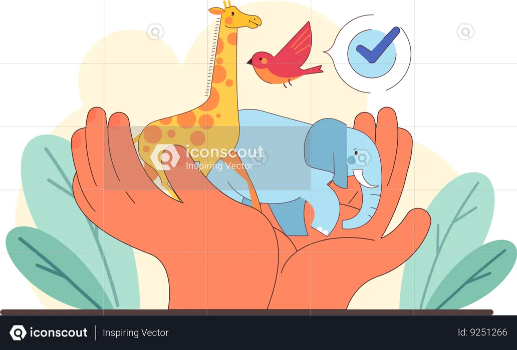 Hands Cherishing diverse animal species  Illustration