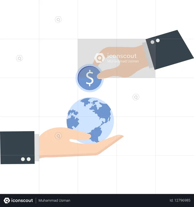 Hands exchanging money for world global finance  Illustration