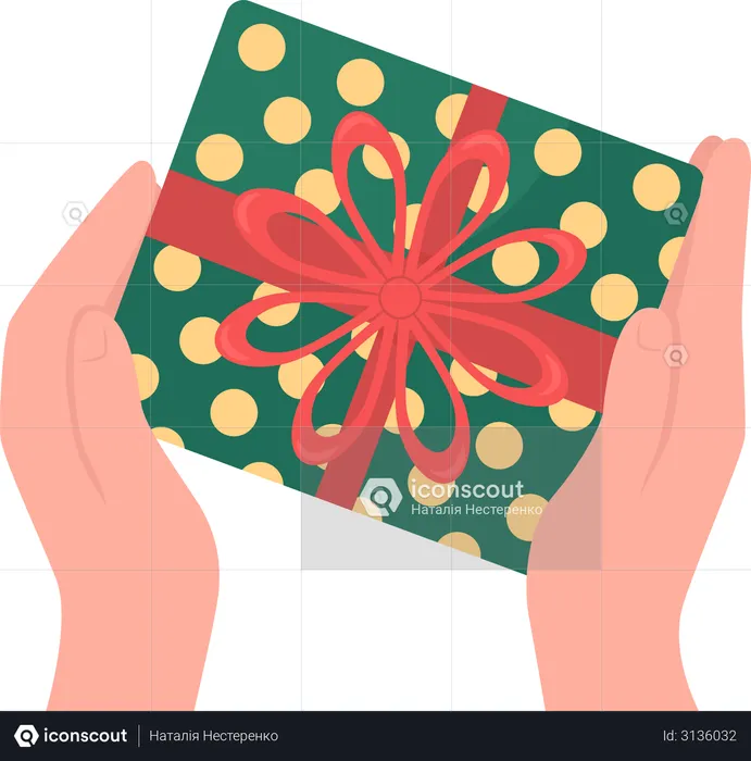 Hands give wrapped gift  Illustration