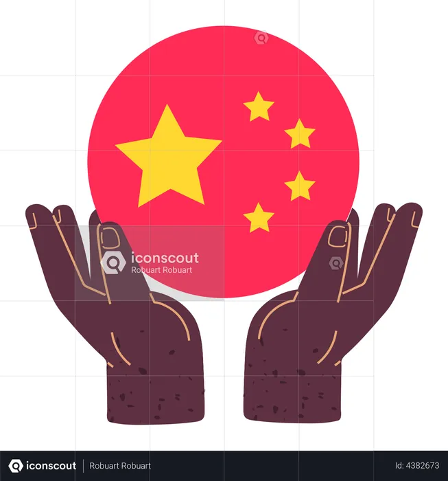Hands hold round flag of China  Illustration