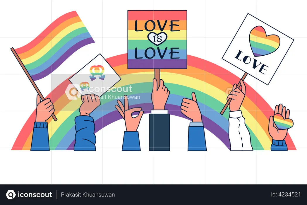 Hands holding a LGBTQ Posters  Illustration