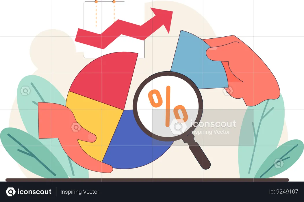 Hands holding analysis report with magnifying glass  Illustration