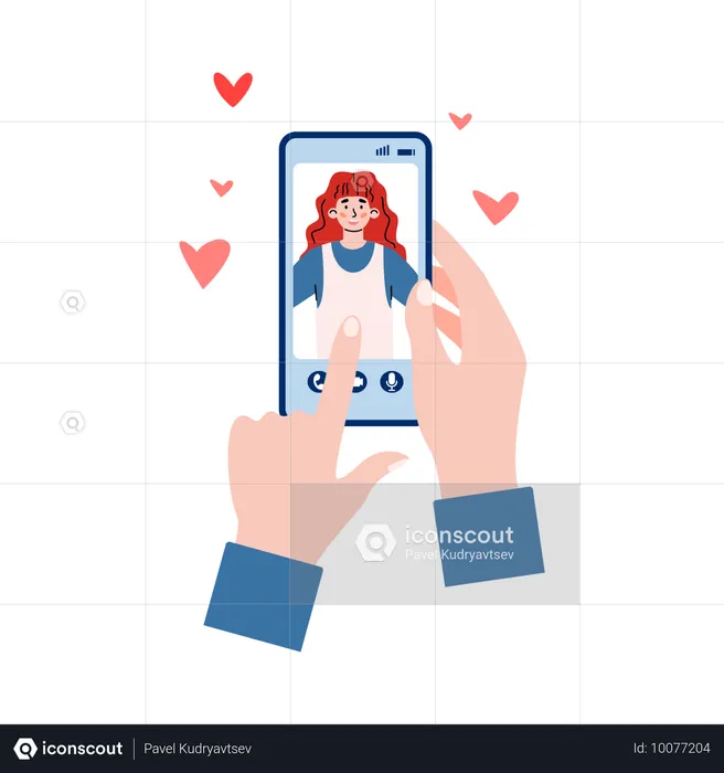 Hands holding phone with dating chat app  Illustration