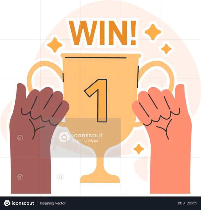 Hands holding winner tropy cup  Illustration