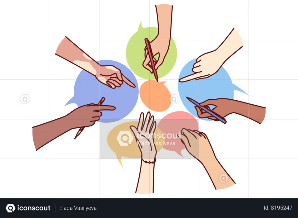 Hands of diverse people collectively communicating on instant messengers  Illustration