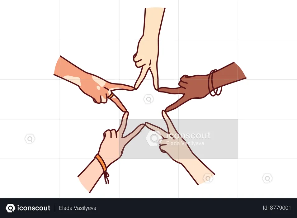 Hands of multiracial people making star  Illustration