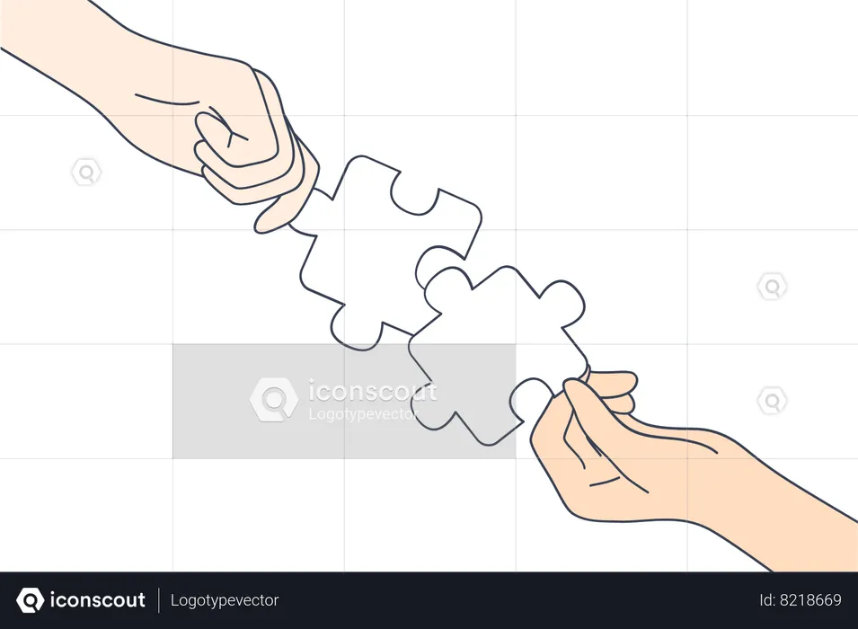 Hands of people making whole picture of puzzle details together  Illustration