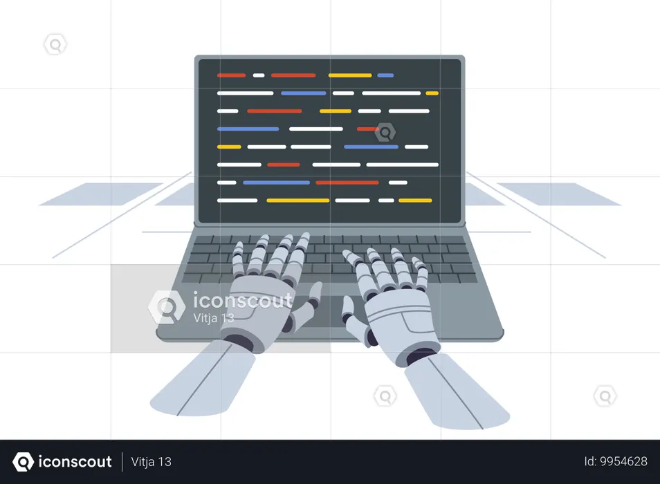 Hands Of Robot Programmer Typing Code Into Laptop Thanks To Development ...