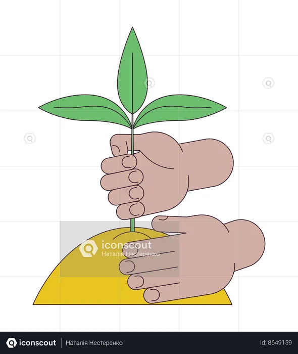 Hands planting plant in soil  Illustration