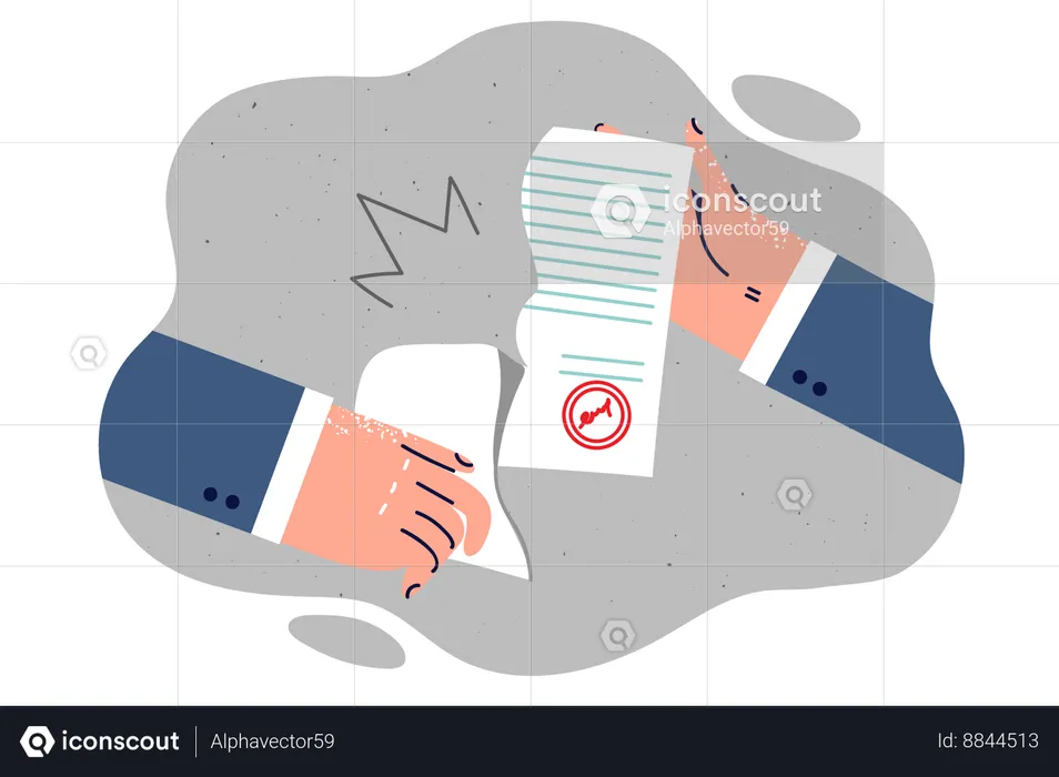 Hands tearing business contract papers  Illustration