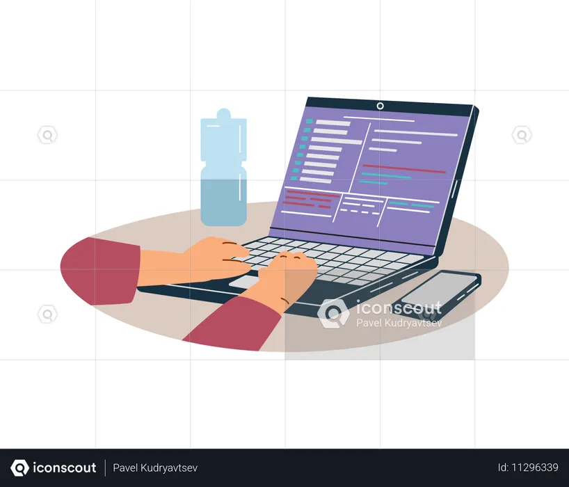 Hands typing on laptop  Illustration