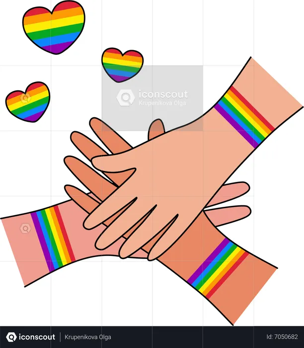 Hands with LGBT flag rainbow  Illustration