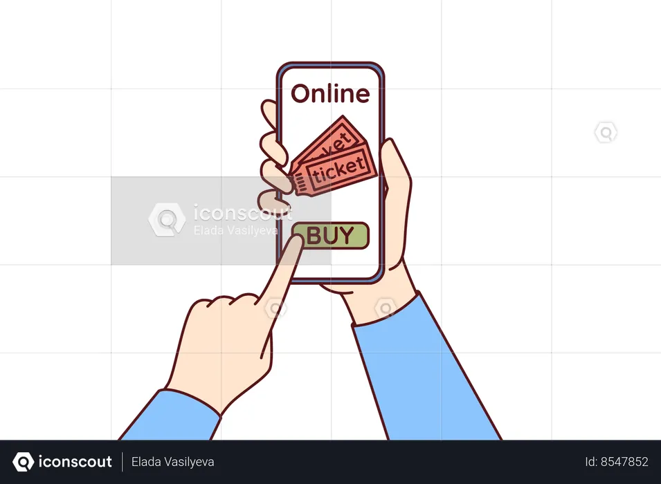 Hands with phone using applications to buy tickets for football match  Illustration