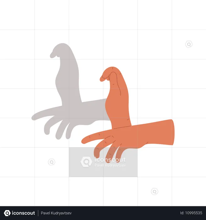 Handschattensilhouette eines Vogels auf einem Ast  Illustration