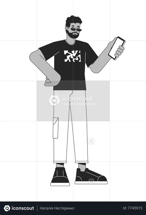 Handsome african american man with smartfone  Illustration