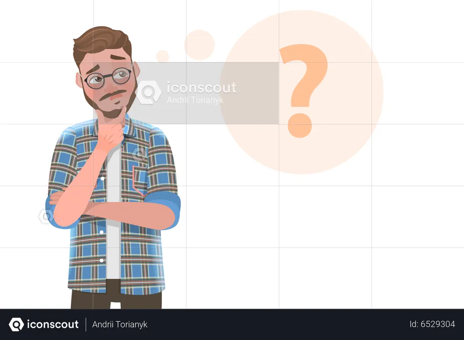 Handsome Bearded Man is Thinking with Question Mark  Illustration