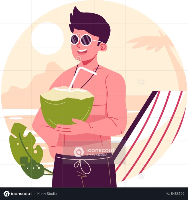 Handsome boy holding coconut in hand  Illustration